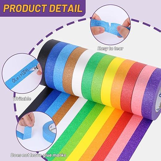 Oleitodh 12 Rolls Colored Masking Tape-1/2 inch x 1080 Ft Painters Tape, Rainbow Colors Rolls Bulk Kids Colorful Paper Marking Tape Decorative Arts Crafts Labeling DIY School Classroom Supplies