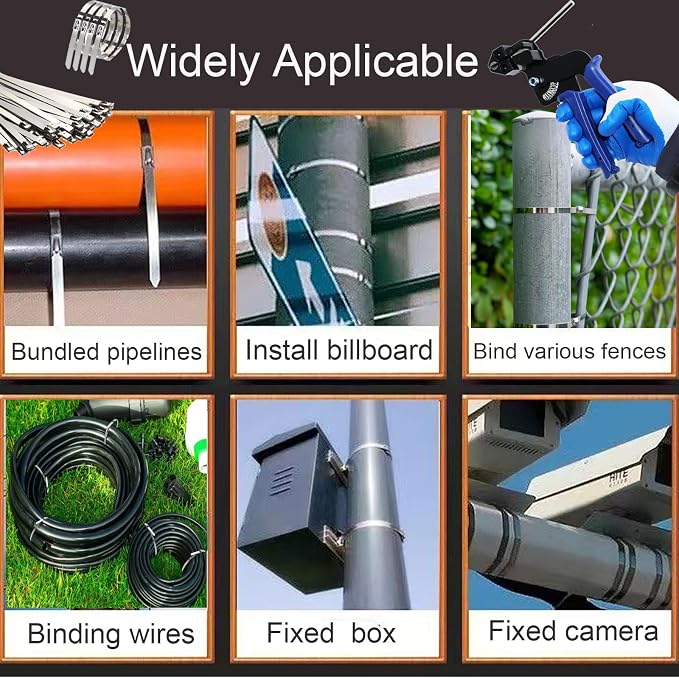 Metal Zip Ties Cutter Stainless Steel Cable Tie Gun Kit Assortment With 150pcs 304 Stainless Steel Zip Ties,Heavy Duty Outdoor For Chain Link Fence Parts Exhaust Wrap