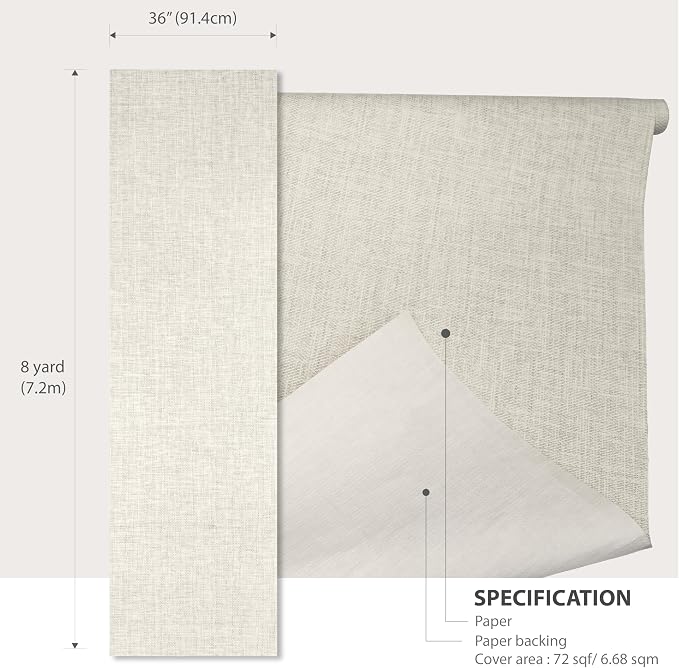 Ansehan Wallcovering W010105 Cosmo Collection 36" W x 8 Yard L, Natural Paper Weave Grasscloth Modern Texture Wallcovering for Living Room Bedroom Feature Wall, Wheat/Natural Knit/Grey
