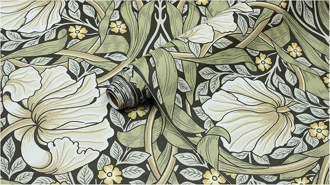 HAOKHOME Vintage Floral Wallpaper Peel and Stick Botanical Sage Green/Yellow Wall Murals Home Kitchen Bedroom Decor by William Morris 17.3in x 9.8ft