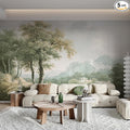 Vintage Forest Wall Murals Peel and Stick 148"x98" Canvas Waterproof | Self-Adhesive Removable Wallpaper for Bedroom Living Room Green Countryside Landscape Wall Art Decor