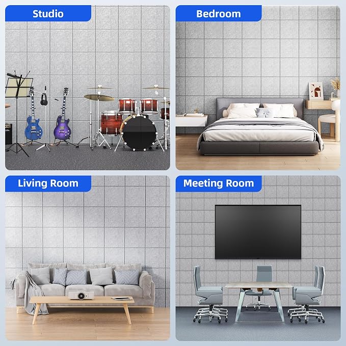 20 Pack Acoustic Panels with Self Adhesive Sound Proof Foam Panels for Wall | 12" X 12" X 0.4" High Density Soundproof Wall Panels, Brick Sound Absorbing Panels for Home Studio Office Decor - Gray