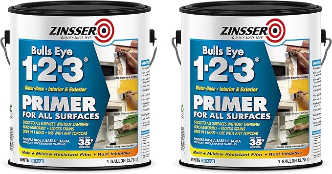 Zinsser 2001-2PK Bulls Eye 1-2-3 Water-Base Primer, Gallon, White, 2 Pack