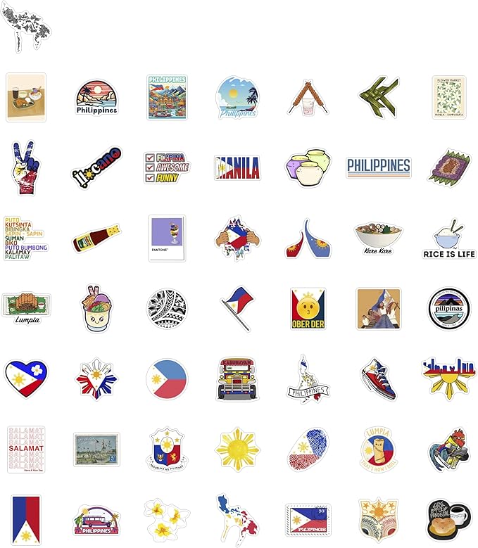 BulbaCraft 100Pcs Philippines Stickers, Filipino Stickers for Water Bottle and Laptop - Philippines Party Supplies & Decorations, Waterproof Vinyl Decals, Filipino Flag Stickers, Gifts for Women & Men