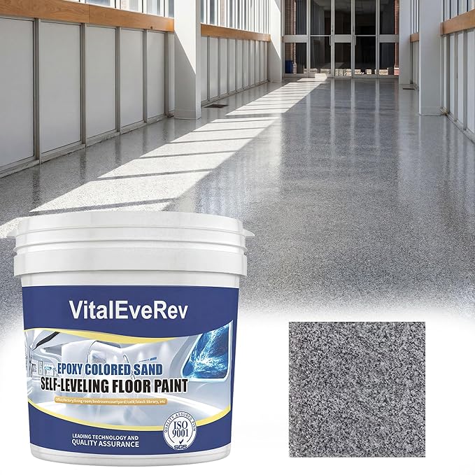 Epoxy Colored Sand Floor Paint, High-Gloss Self-Leveling Epoxy Coating for Interior & Exterior Surfaces, Wear-Resistant & Non-Slip Marble Effect Finish, 35oz (1KG), Sesame Gray