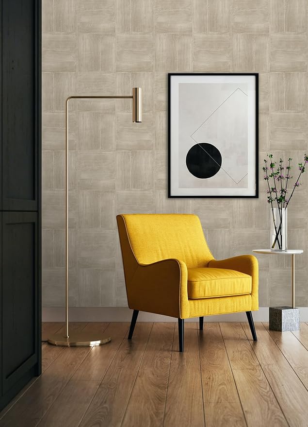 RoomMates Taupe Dimensional Square Plaster Peel and Stick Wallpaper, RMK12681PLW