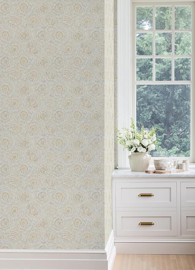 NuWallpaper x Nabela Noor Home Aliviya Mint Peel and Stick Wallpaper, Flowers, Transitional, Self-Adhesive, 20.5-in x 18-ft