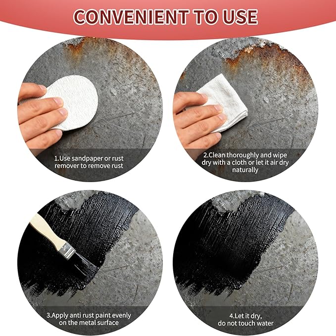 Black Rust Converter Paint for Metal: 10.5oz * 2 Rust Reformer Paint Weatherproof Preventive Water Based Anti Rust Primer for Metal Surfaces with Brush