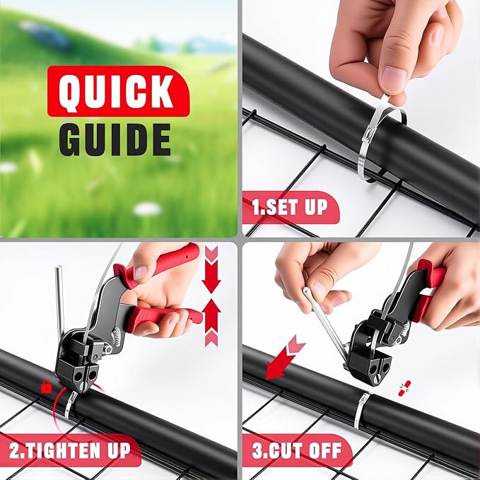 105PCS Heavy Duty 304 Stainless Steel Cable Tie Gun Kit | 100pcs 11.8inch Metal Zip Ties, Self-Locking, UV & Corrosion Resistant, for Fence, Exhaust Wrap, Chicken Coop, Farm Use