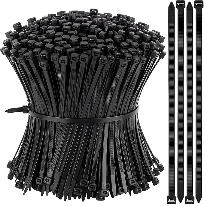 Reallnaive 1500 Pcs 8 Inch Zip Ties Heavy Duty 120 Lbs Tensile Strength Black Nylon Wire Cable Ties Bulk for Indoor Outdoor