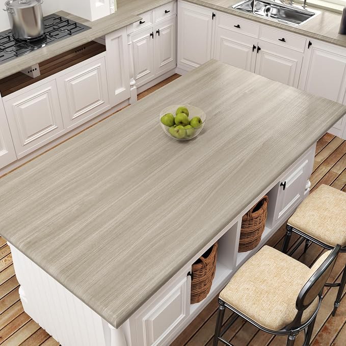 WESTICK Oak Grey Wood Contact Paper Self Adhesive Counter Top Peel and Stick Waterproof Neutral Wood Wallpaper Removable Wooden Grain Vinyl Wrap for Countertops Cabinets Kitchen Table Desk 15.8” x 78”