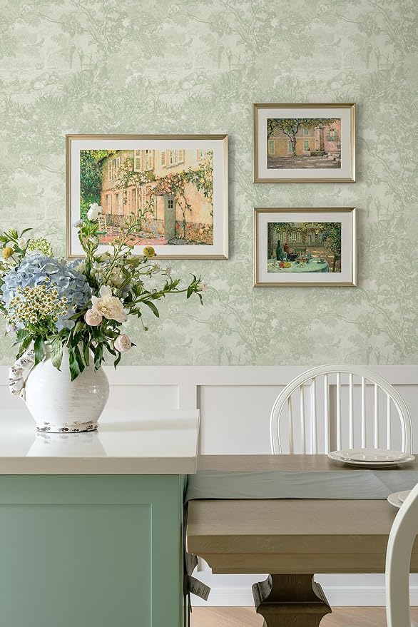 Peel and Stick Wallpaper Green Vintage Forest Animals Floral Wallpaper Removable Self-Adhesive Contact Paper for Bedroom Living Room Cabinets Decoration Thicken Vinyl 17.3”×197”