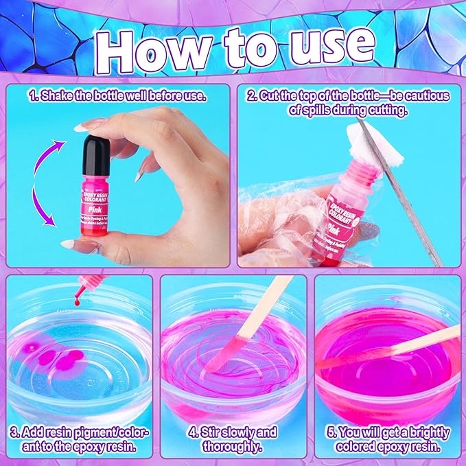 Epoxy Resin Color Pigment – 48 Vivid Colors Liquid Epoxy Pigment, Highly Concentrated, Translucent Resin Dye for Art, DIY, Jewelry & Crafts – Each 6ml/ 0.25 oz