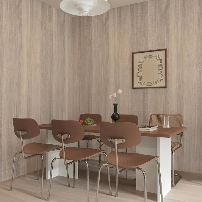 Boobest Light Brown Wood Wallpaper Peel and Stick Wood Grain Contact Paper | Waterproof Removable Kitchen Cabinet Wallpaper 15.74"x 118" Wooden Vinyl Wrap Cabinet Covers Grey Oak Wooden Contact Paper