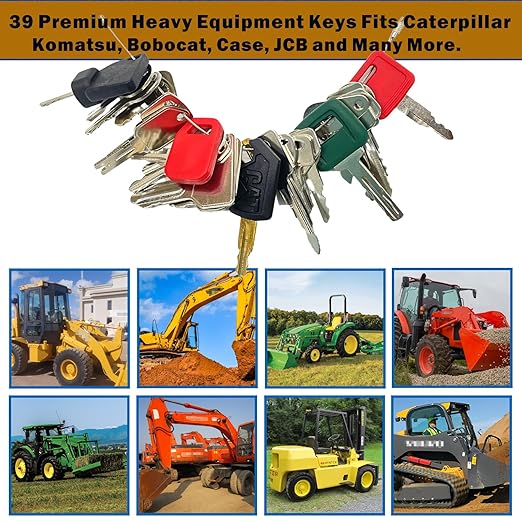 39 Heavy Equipment Keys Master Set, Construction Machine Operator Ignition Key Set for Caterpillar Bobcat JD Case JLG JCB Volvo Hyster Ford New Holland Yanmar Takeuchi Kubota Komatsu Toyota Hitachi