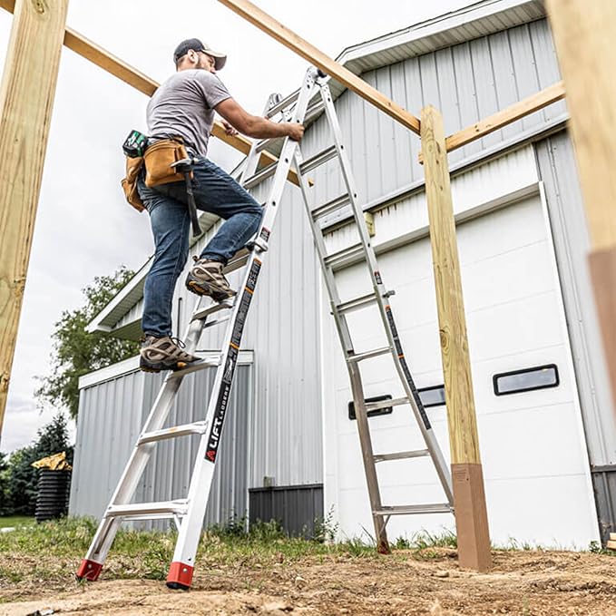 Lift Ladders 22 Foot Reach Adjustable 5 in 1 Multi Position Lightweight Aluminum Step Ladder with Armored J Locks and 375 Pound Capacity, Silver