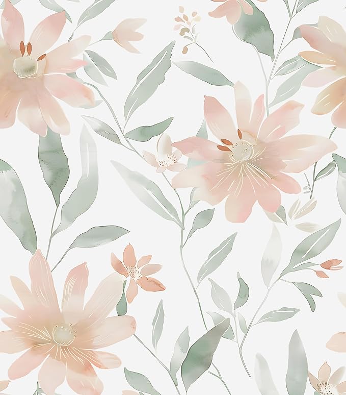 Light Color Floral Pink Flower Peel and Stick Wallpaper 17.5''x118'' | Self Adhesive/Removable/Waterproof/Thick Vinyl Contact Paper for Bathroom Bedroom Shelf Cabinet Drawer,Prepasted,Easy Peel