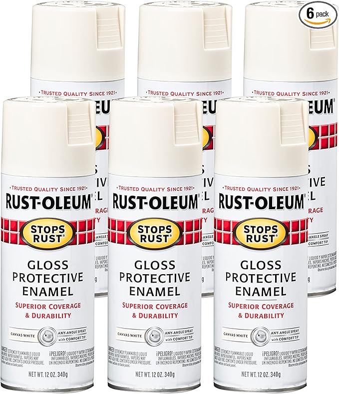 Rust-Oleum 7789830-6PK Stops Rust Spray Paint, 12 oz, Gloss Canvas White, 6 Pack