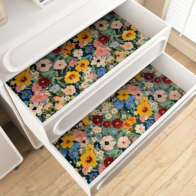 BOKEBEVE Floral Wallpaper Peel and Stick Boho Green Yellow 17.5 x 118In | Removable Self Adhesive Renter Friendly Vintage Watercolor Wall Paper for Bedroom Bathroom Living Room Accent Wall