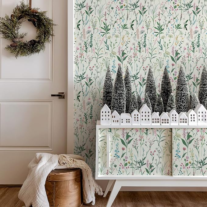 17.3'' x 393.7" Floral Peel and Stick Wallpaper Vinyl Wallpaper Flower Vintage Vinyl Peel and Stick Wall Paper for Kitchen Cabinet Furniture Renter Friendly (Covers 47.4 Sq Ft)