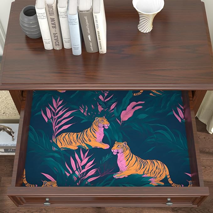 BOKEBEVE Tropical Tiger Wallpaper Peel and Stick Green Pink 17.5 x 787In | Super Long Removable Renter Friendly Jungle Tiger Wall Paper for Bedroom Bathroom Living Room Feature Accent Wall