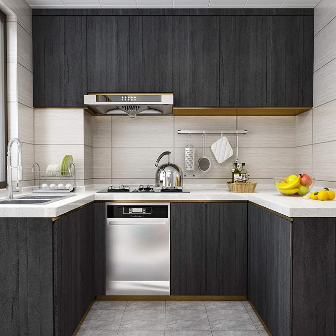 WESTICK Black Wood Countertop Contact Paper Self Adhesive Kitchen Wood Contact Paper for Countertops Waterproof Wooden Wallpaper Peel and Stick Wooded Vinyl Wrap for Cabinet Furniture Table 15.8"x196"