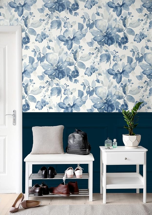 NextWall Watercolor Flower Peel and Stick Wallpaper (Bluestone)