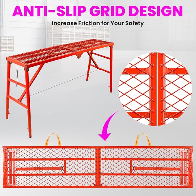 900LBS Foldable Work Platform Scaffolding, Portable Scaffolding Ladder with 5-Level 34"-53" Height Adjustable Welded Steel Work Platform, Multi-Purpose Scaffold Ladder for Painting, Wiring, Home Decor