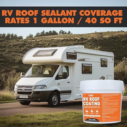 E-SDS RV Roof Sealant Waterproof - White 1 Gallon Liquid Flexible Rubber Repair Sealant Elastomeric Coating for Campers, Trailers, Metal Buildings - Accessories Packaged Inside The Bucket
