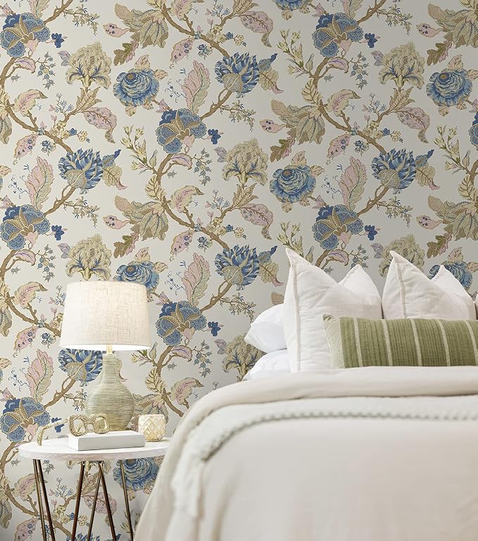 NextWall Kianna Jacobean Floral Peel and Stick Wallpaper (Parchment)