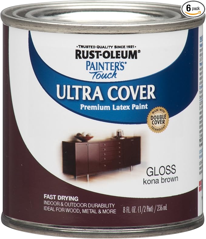 Rust-Oleum 1977730-6PK Painter's Touch Latex Paint, Half Pint, Gloss Kona Brown, 8 Fl Oz (Pack of 6)