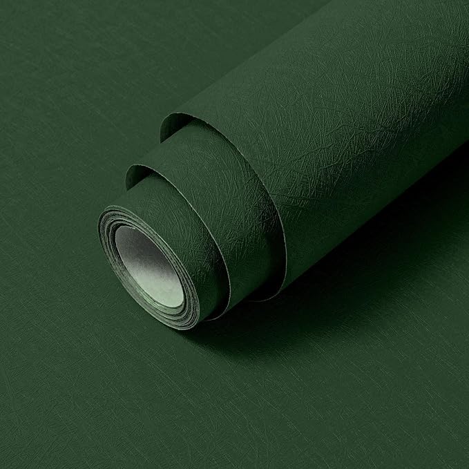 Dark Green Peel and Stick Wallpaper Removable Silk Texture Contact Paper | 23.6" X 196.8" Self Adhesive Vintage Embossed Stick on Wallpaper Home Decorativon for Wall Shelf Liner Paper