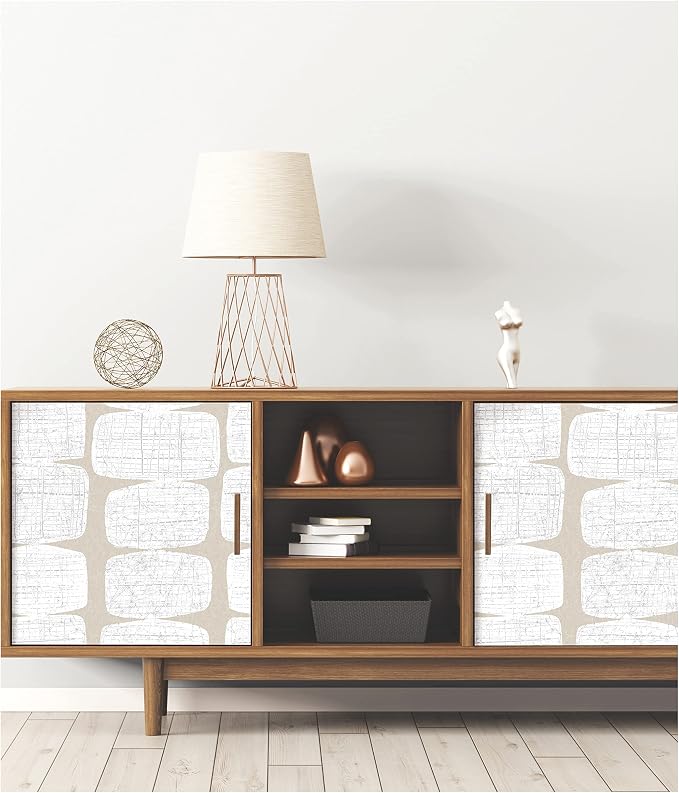 RoomMates RMK12347PL Mid-Century Beads Peel and Stick Wallpaper, Tan, White