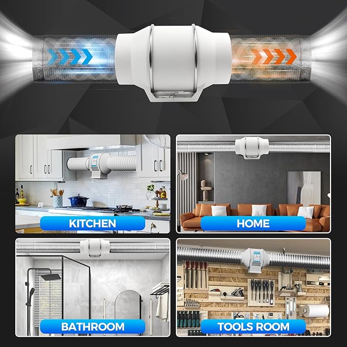 Voltset 6 Inch Duct Fan, Inline Ventilation Exhaust Fan with Remote Control, 390 CFM Duct Intake High Efficiency Air Fan for Vent Bathroom, Kitchen, Grow Tent, Hydroponics, 3D Printer