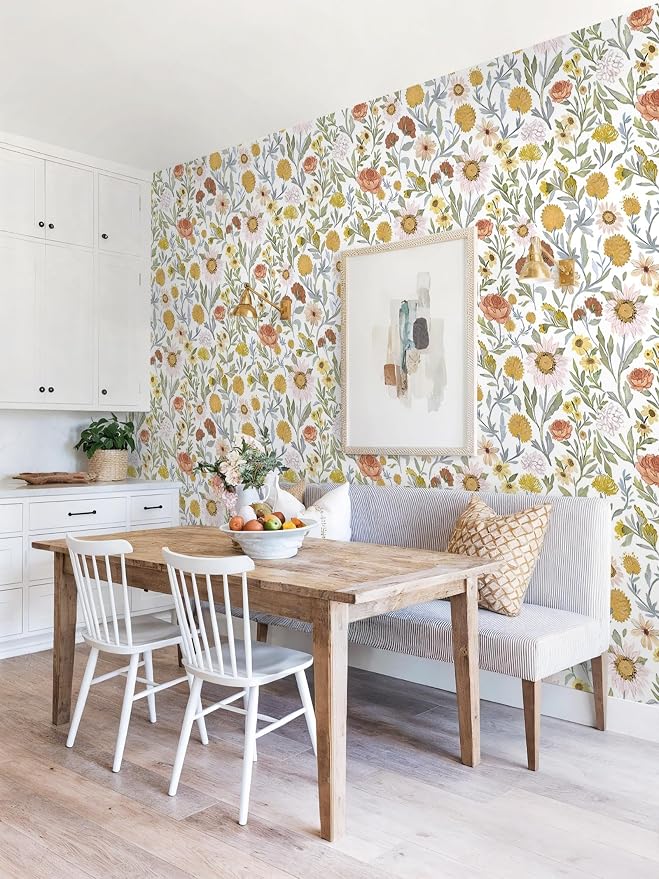 Dimoon 394"x17.3" Peel and Stick Wallpaper Contact Paper Floral White and Pink Wallpaper Boho Contactpaper for Cabinets Drawers Bathroom