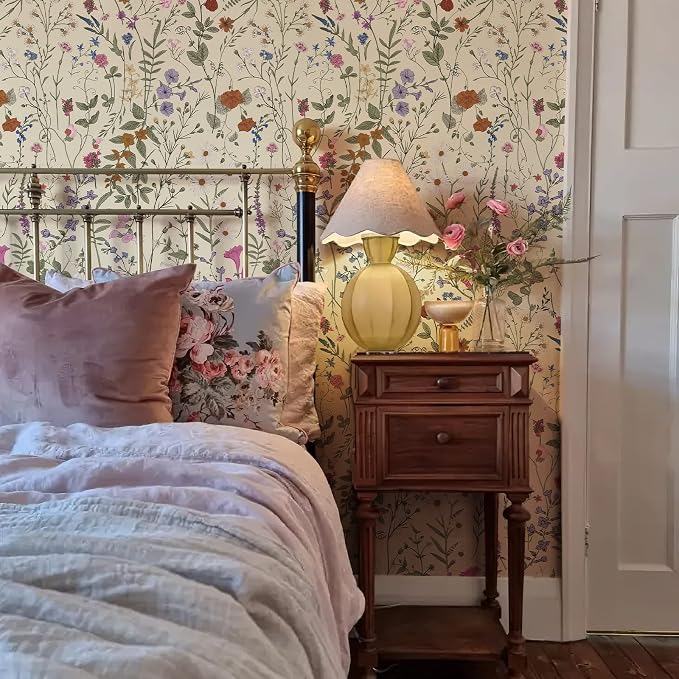 JiffDiff Floral Wallpaper Peel and Stick - Farm Floral Wall Paper Wildwood Self Adhesive Contact Paper for Home Bedroom Cabinets and Kitchen Countertop ThickenStick on Wallpaper 17.3"x118"