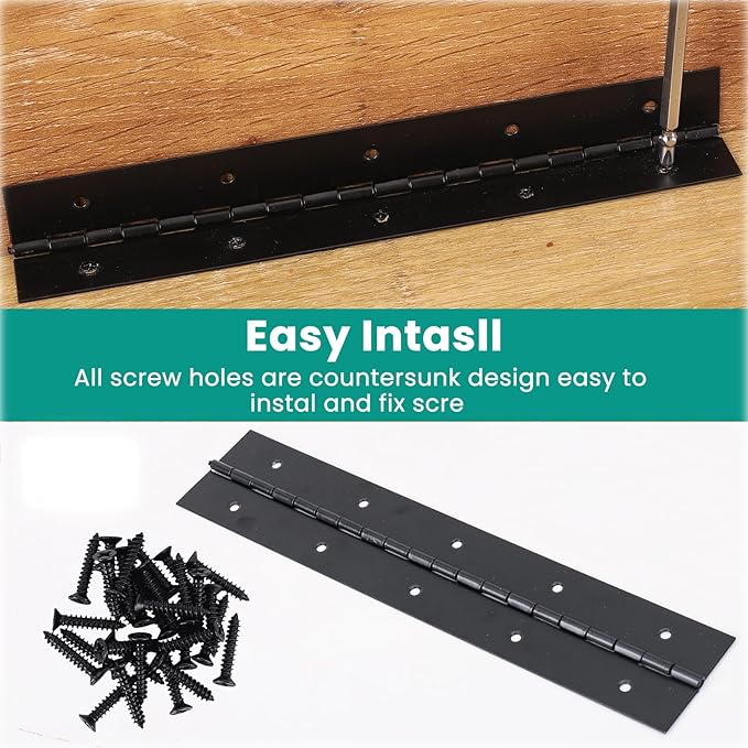 2Pcs 6inch Black Heavy Duty Continuous&Piano Hinges,1.2" Open Width Stainless Steel Piano Hinge with Holes and Screws,Working for Wood Box,Wood Furniture,Piano Cabinets