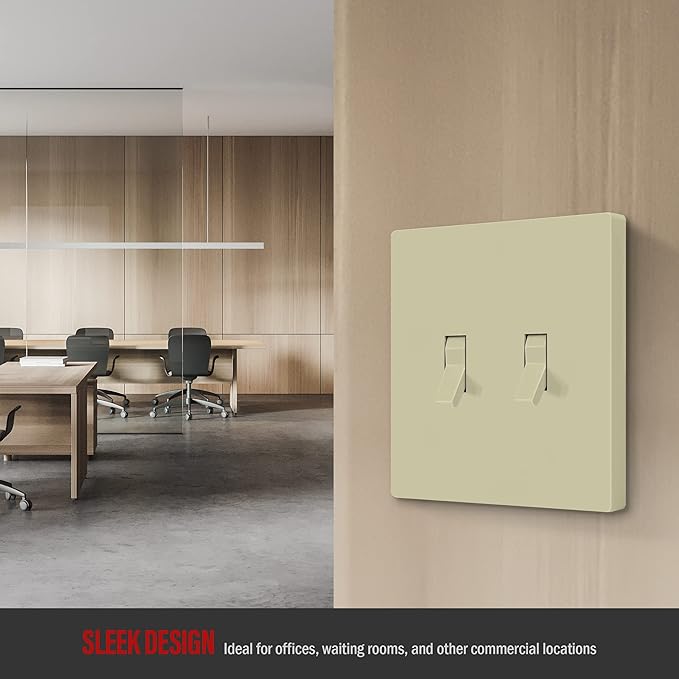 ENERLITES Screwless Double Toggle Switch Wall Plate, Child Safe Dual Light Switch Cover, Standard Size 2-Gang 4.68" x 4.73", Unbreakable Polycarbonate Thermoplastic, UL Listed, SI8812-I, Glossy, Ivory