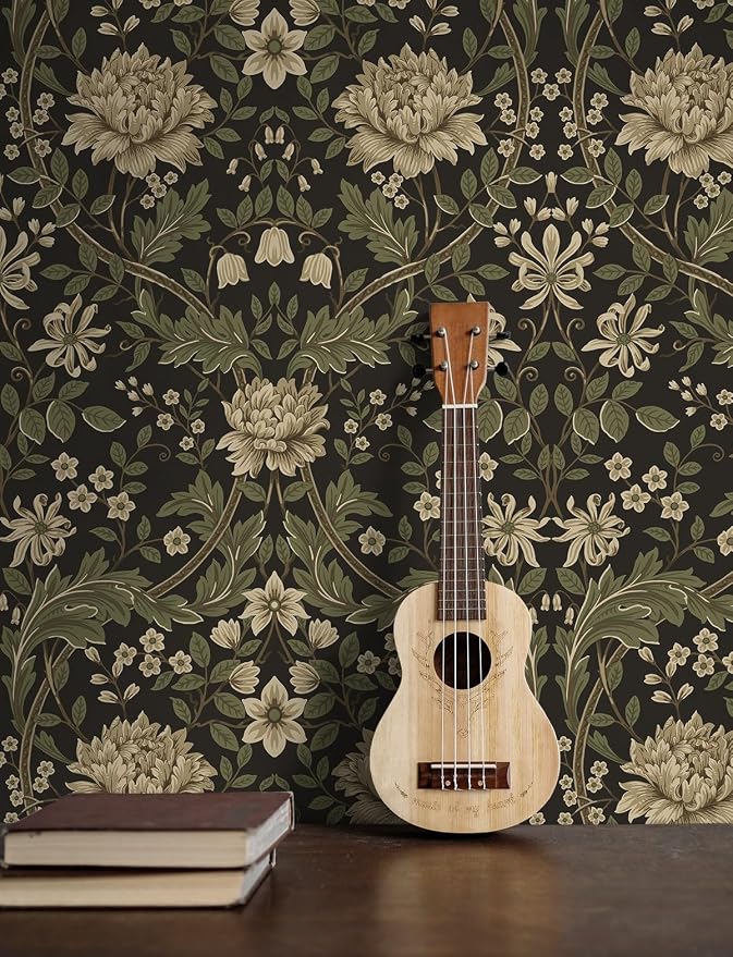 NextWall Honeysuckle Trail Floral Vintage Peel and Stick Wallpaper (Brown & Sage)