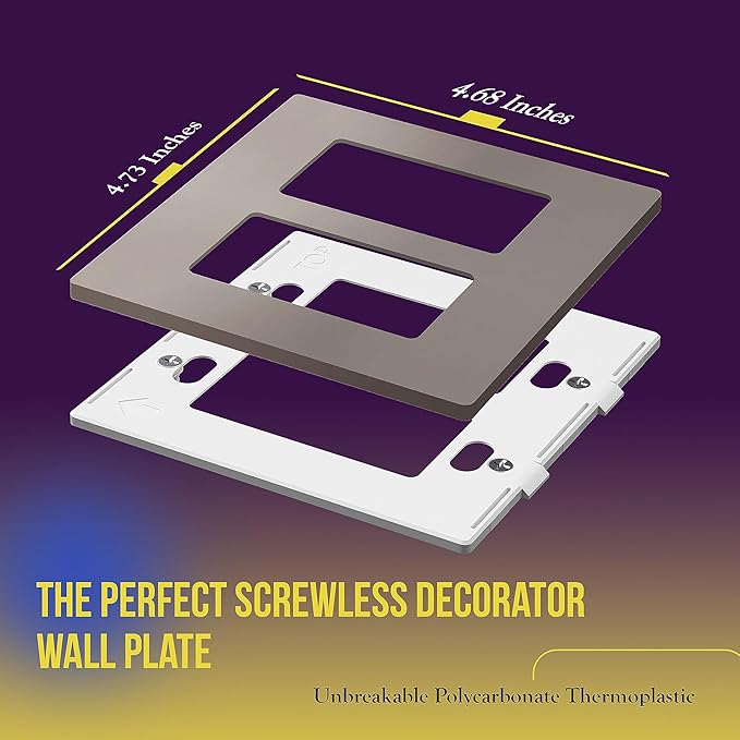 ENERLITES Elite Series Screwless Decorator Wall Plate Child Safe Outlet Cover, Size 2-Gang 4.68" H x 4.73" L, Unbreakable Polycarbonate Thermoplastic, SI8832-NK-10PCS, Glossy, Nickel (10 Pack)