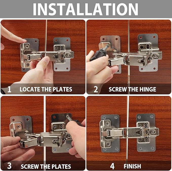 TamBee Cabinet Hinge Repair Plate Kit, Stainless Steel Fixing Plates for Cupboard Door Replacement Rust Resistant Easy to Install, 12 Pcs