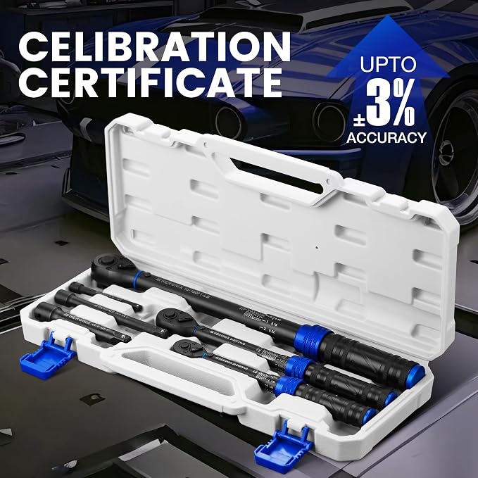 6PCS Click Torque Wrench Set, 1/4" 3/8" 1/2" Drive (20-240 in.lb, 5-50 ft.lb, 10-180 ft.lb), 72-Tooth Ratchet with 4", 5", 6" Extension Bars for Auto, Bicycle & Motorcycle Maintenance