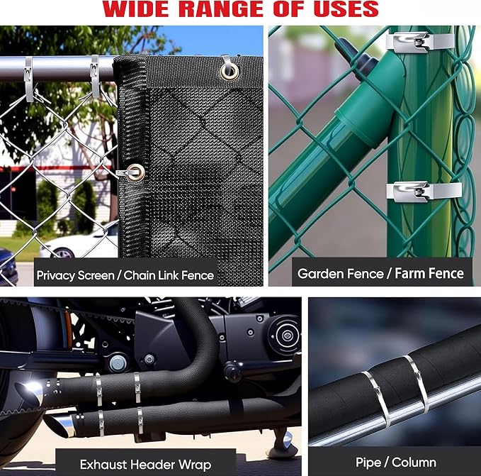 105PCS Heavy Duty 304 Stainless Steel Cable Tie Gun Kit | 100pcs 11.8inch Metal Zip Ties, Self-Locking, UV & Corrosion Resistant, for Fence, Exhaust Wrap, Chicken Coop, Farm Use