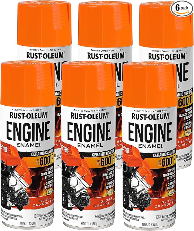 Rust-Oleum 366433-6PK Engine Enamel Spray Paint, 11 oz, Gloss Orange Red, 6 Pack