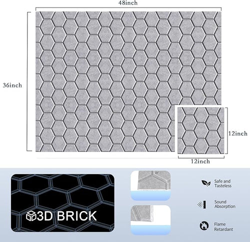 12Pack Acoustic Wall Panels, Honeycomb Self-Adhesive Sound Proof Foam Panels for Walls, High Density Decorative Hexagon Sound Absorbing Wall Tiles for Recording Studios, Home, 12"×12"×0.4", Grey