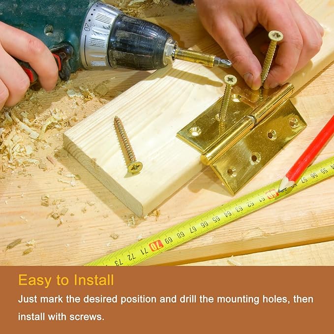 uxcell 2 Pcs Folding Butt Hinges, 3 Inch Brass Small Door Hinges Butt Cabinet Hinges Pointed Folding Craft Hinges with Screws for Door Wooden Boxes Windows Dressers, Gold Tone