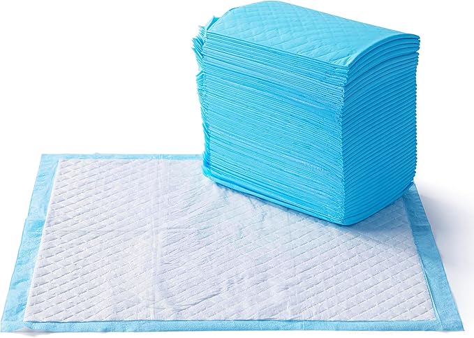 Amazon Basics Heavy Duty Dog and Puppy Pee Pads, Leak-Proof 5-Layer Ultra Absorbent, Quick-Dry Surface for Potty Training and Housebreaking, Regular Size, 24x23", Blue & White, 80 Count