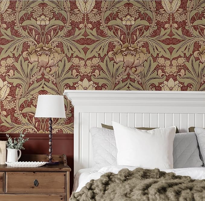 NextWall Acanthus Floral Peel and Stick Wallpaper (Red Clay & Lichen)