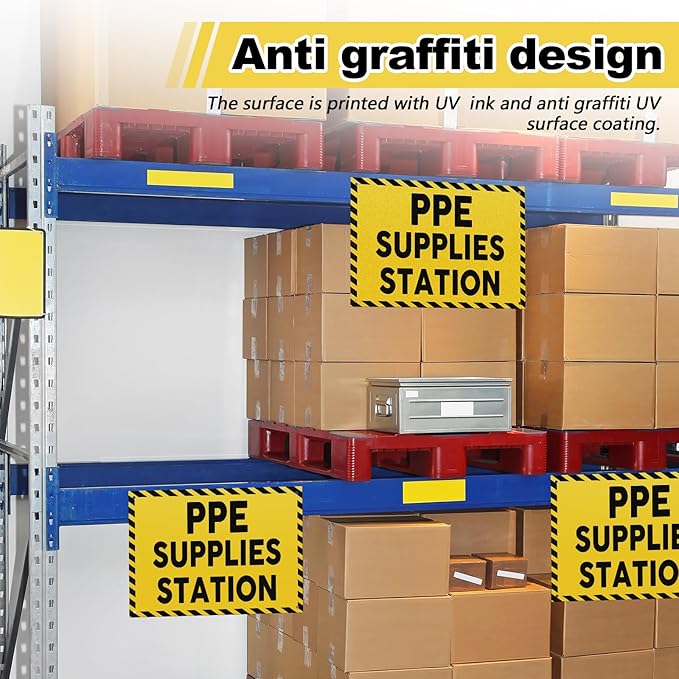 Yaocom 4 Pcs PPE Supplies Station Sign 10" x 7" Plastic Sign for Workplace with Mounting Holes Indoor Outdoor Construction, Yellow with Black Prints