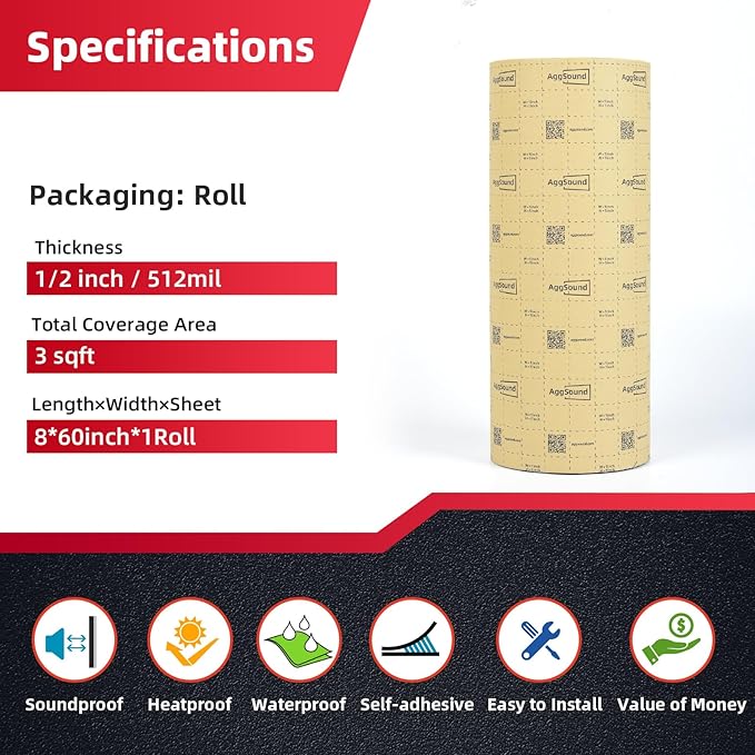 Sound Deadening Mat 1/2inch(13 mm) 3.27sqft - Car Sound Deadening Material Closed Cell Foam - Heat Insulation PE Foam Sound Deadener Material & Heat Barrier